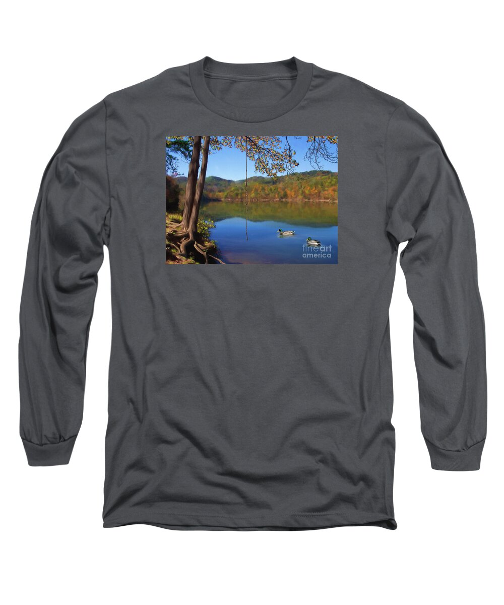 Swim Long Sleeve T-Shirt featuring the digital art The Swimming Hole by Lena Auxier