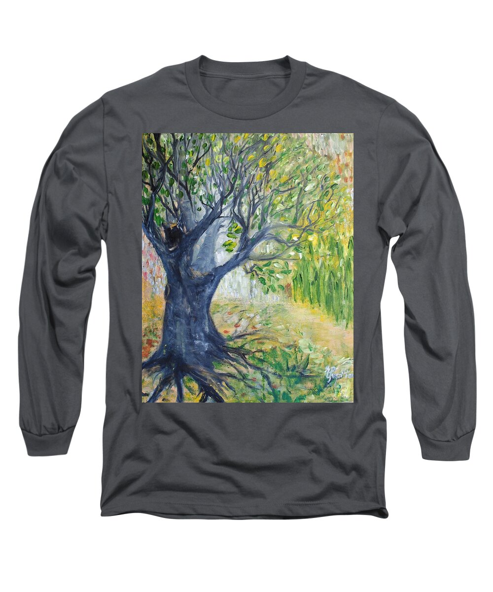 Tree Long Sleeve T-Shirt featuring the painting The Walnut by Evelina Popilian