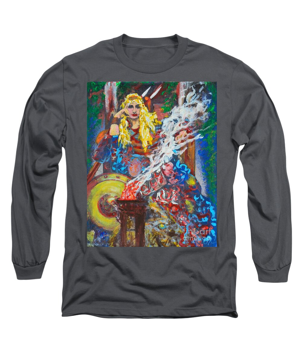 Queen Long Sleeve T-Shirt featuring the painting The Warrior Queen by Alys Caviness-Gober