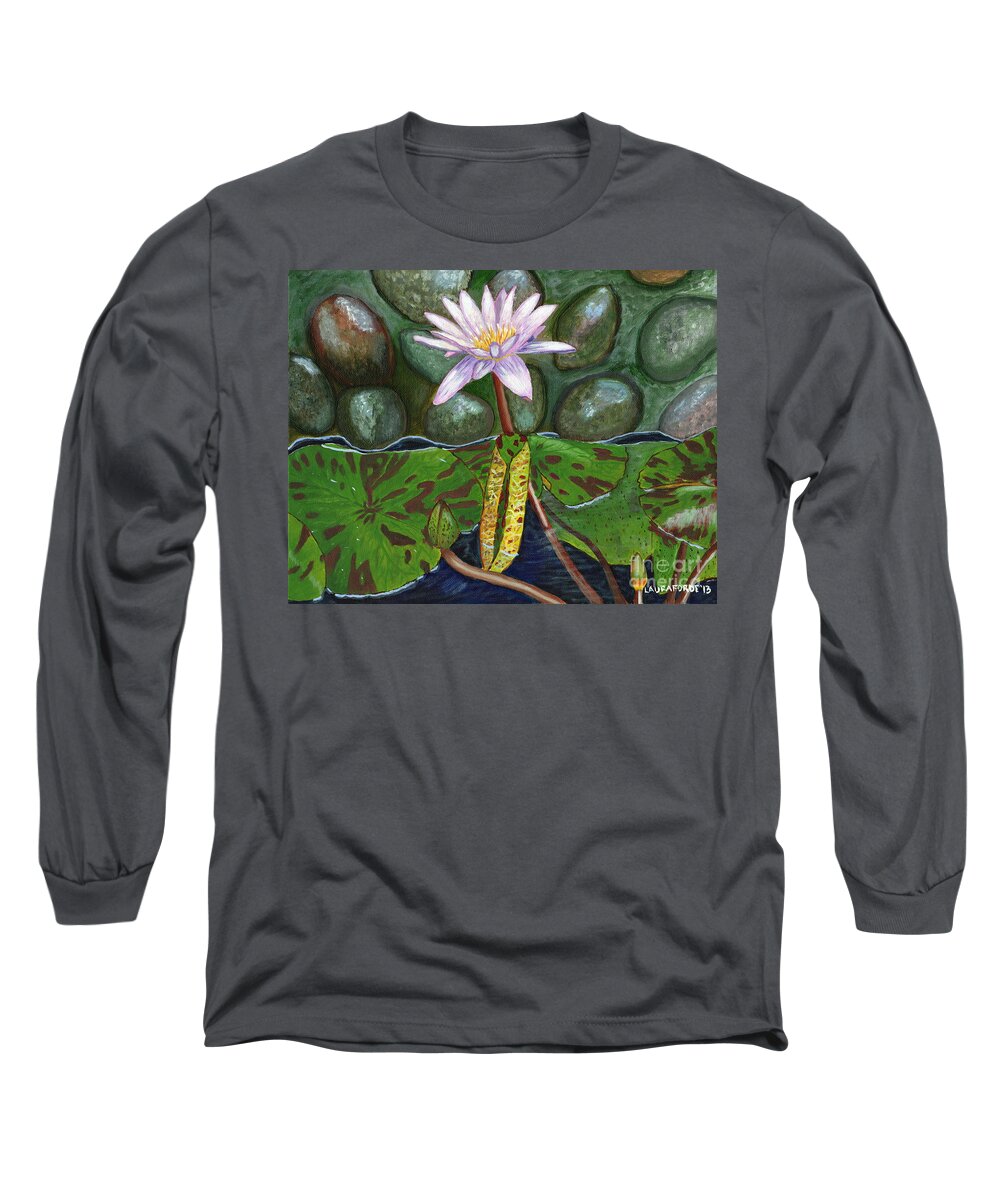 Nature Long Sleeve T-Shirt featuring the painting The Waterlily by Laura Forde