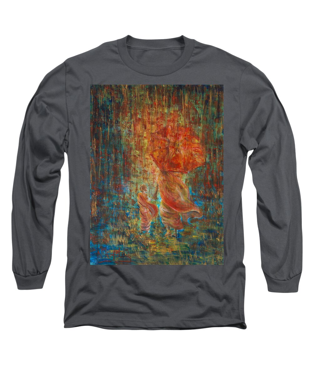 Monks Long Sleeve T-Shirt featuring the painting The Way by Nik Helbig