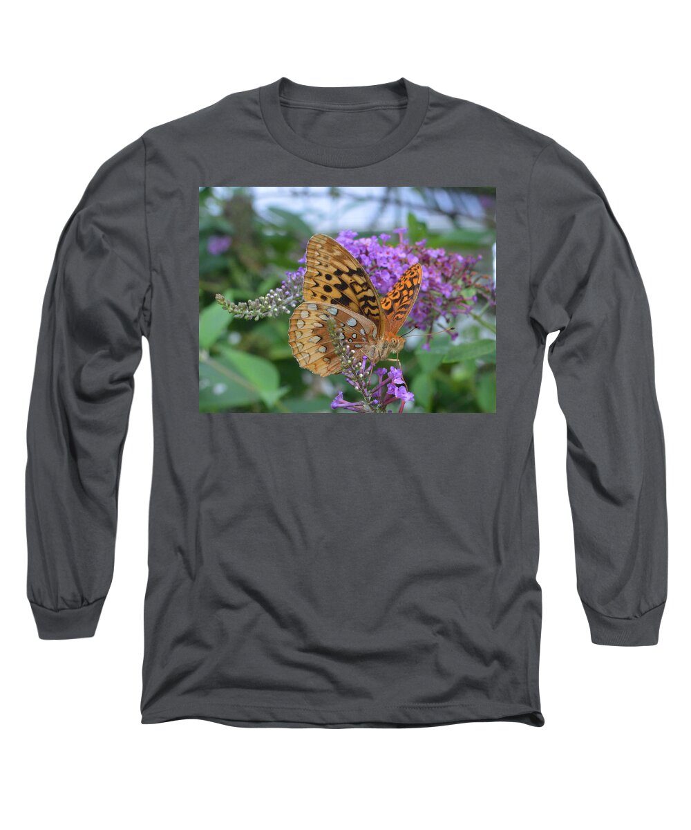 Speyeria Aphrodite Long Sleeve T-Shirt featuring the photograph Tiger Moth speyeria aphrodite feeding on Butterfly Bush by Stacie Siemsen