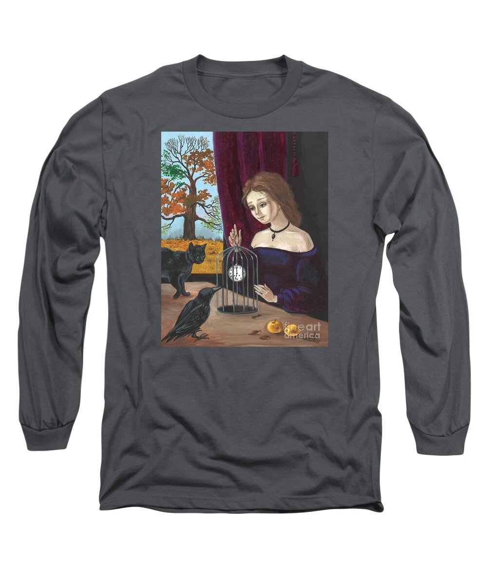 Painting Long Sleeve T-Shirt featuring the painting Time In The Cage by Margaryta Yermolayeva