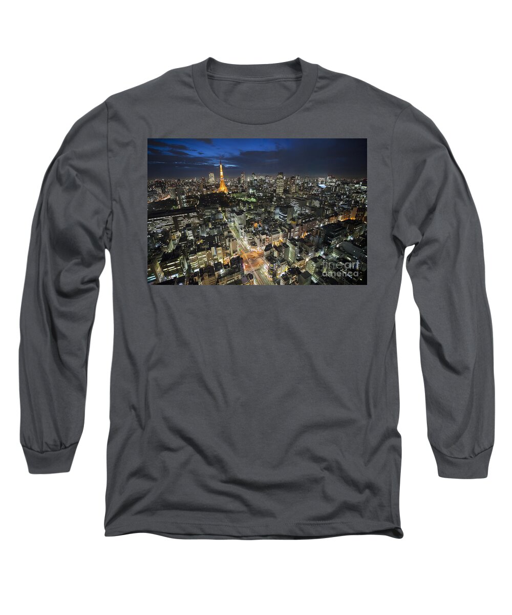 Elevated View Long Sleeve T-Shirt featuring the photograph Tokyo Tower at Night by Bryan Mullennix