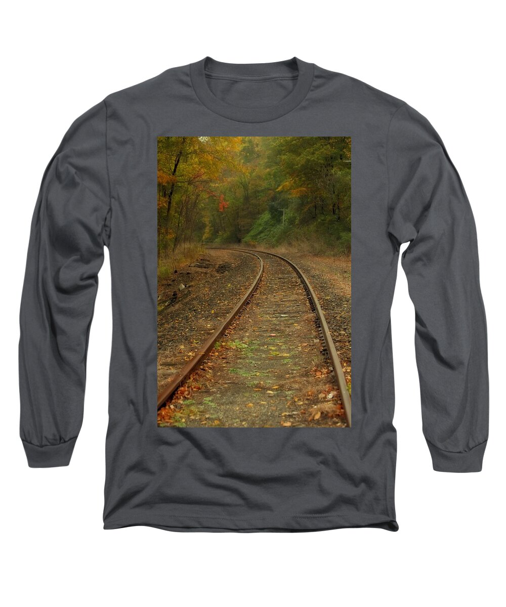 Train Long Sleeve T-Shirt featuring the photograph Tracking thru the Woods by Karol Livote