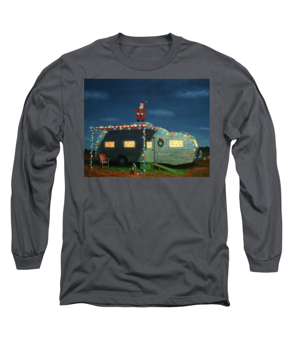 Christmas Long Sleeve T-Shirt featuring the painting Trailer House Christmas by James W Johnson