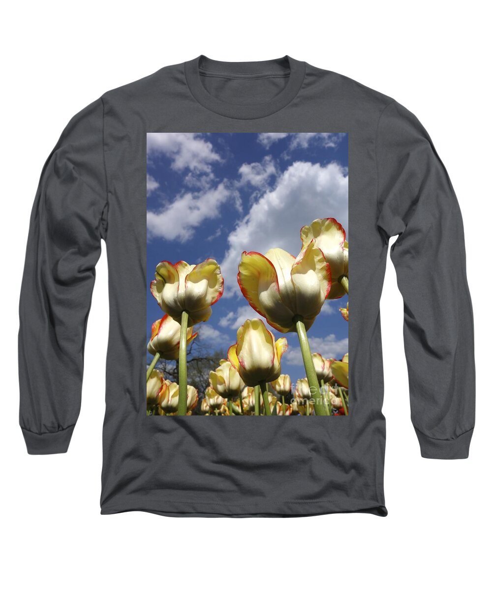 Budding Long Sleeve T-Shirt featuring the photograph Tulips and Clouds by Jacqueline Athmann