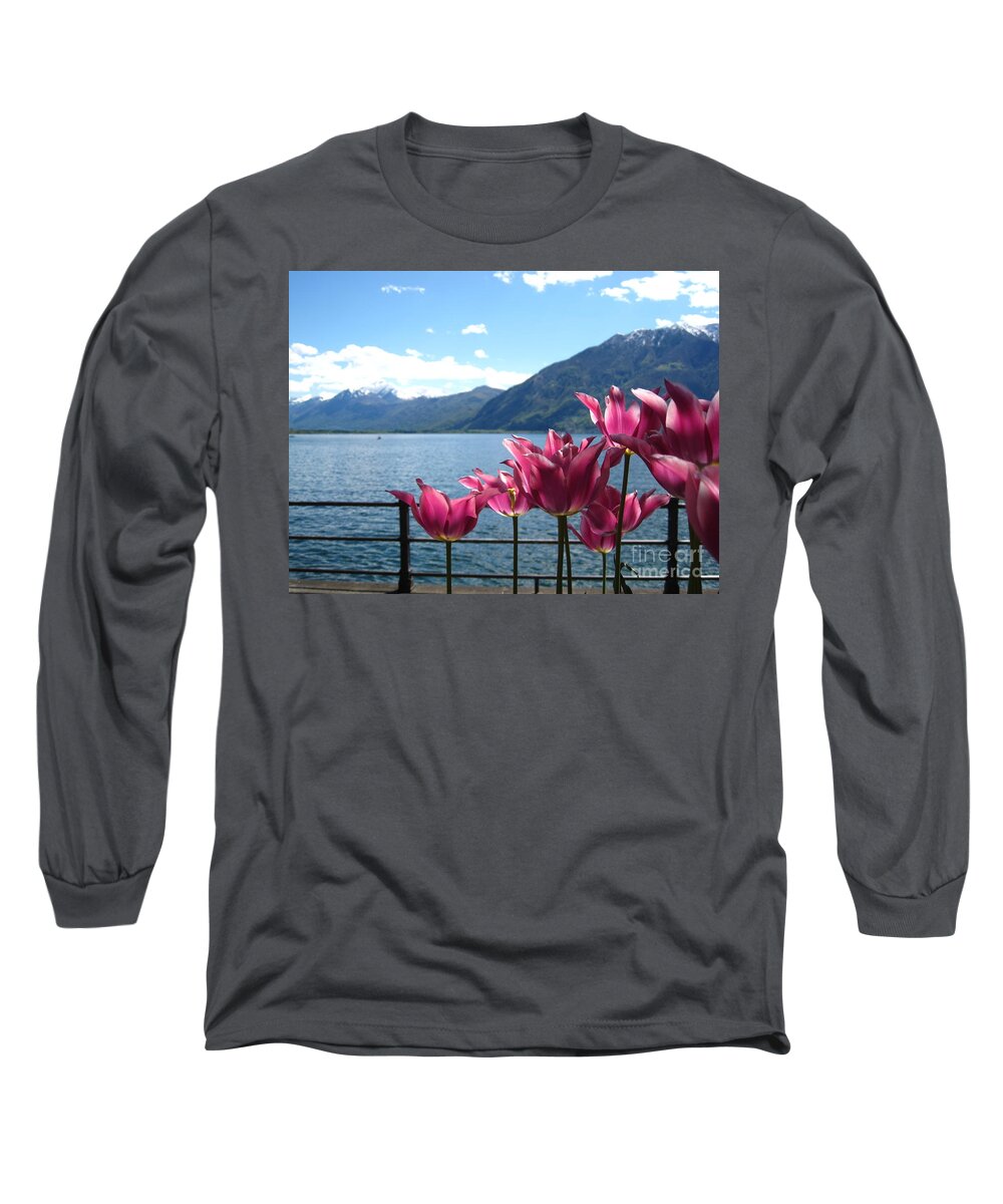 Sky Long Sleeve T-Shirt featuring the photograph Tulips at Lake Geneva by Amanda Mohler