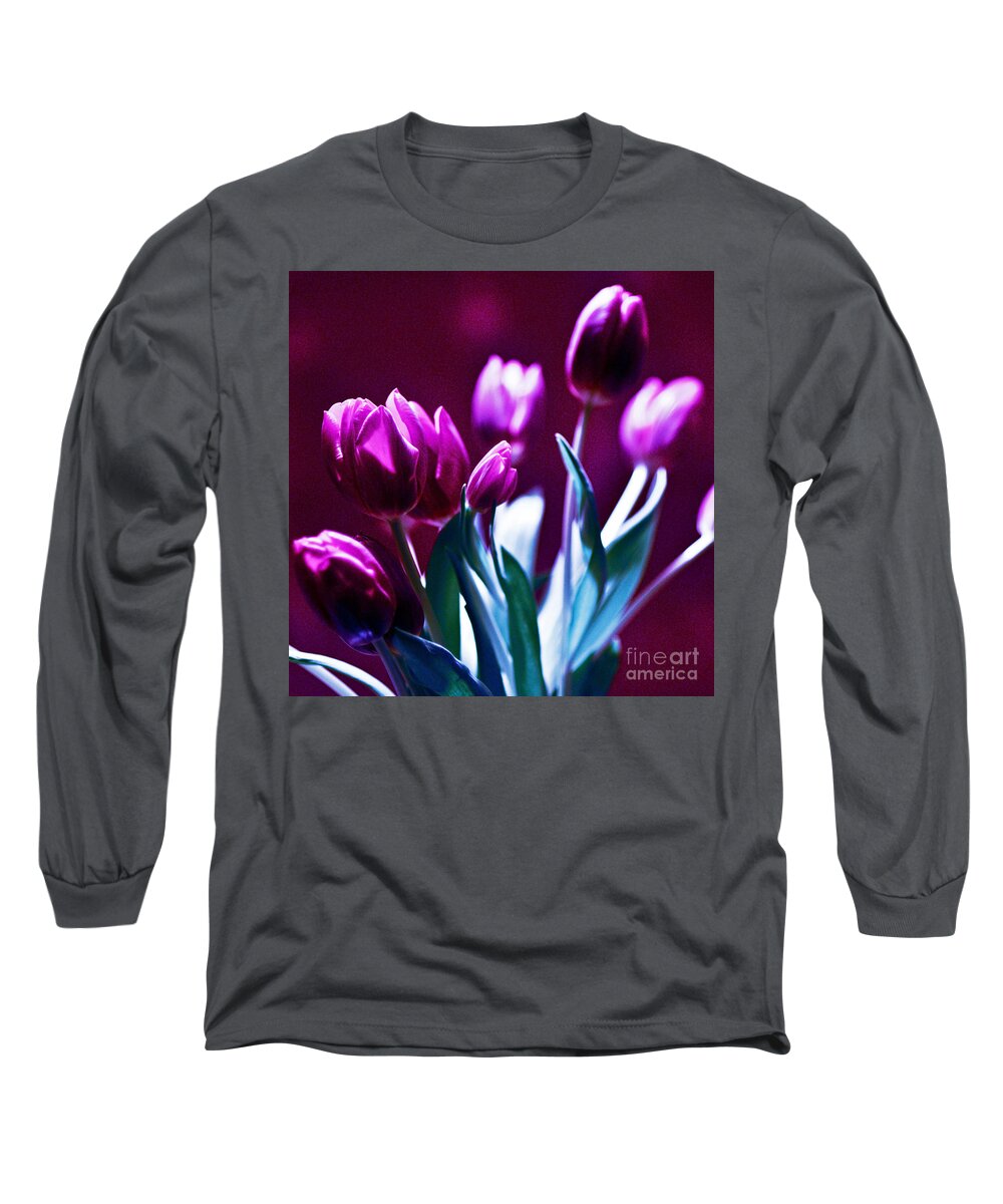 Purple Tulips Long Sleeve T-Shirt featuring the photograph Purple Tulips by Silva Wischeropp