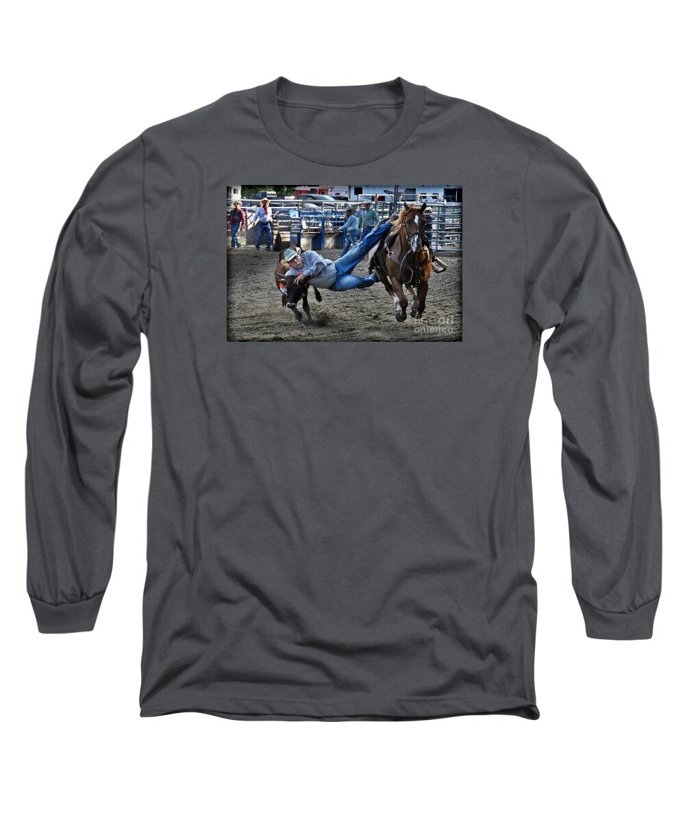 Cowboy Long Sleeve T-Shirt featuring the photograph Twisting Horns by Gary Keesler