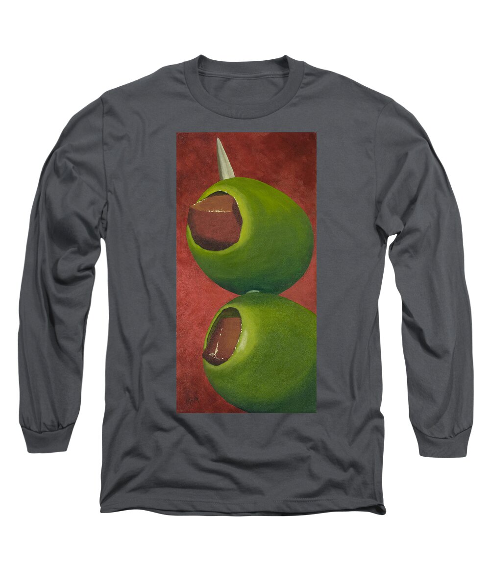 Olives Long Sleeve T-Shirt featuring the painting Two Olives in Search of a Bloody Mary by Garry McMichael