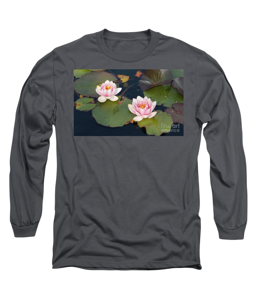 Water Lillies Long Sleeve T-Shirt featuring the photograph Two Water Lillies by Megan Cohen