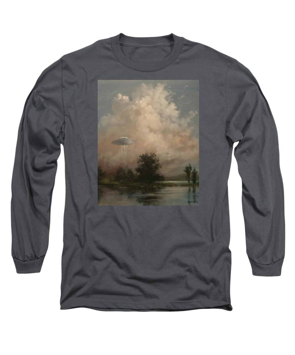 Ufo's Long Sleeve T-Shirt featuring the painting UFO's - A Scouting Party by Tom Shropshire