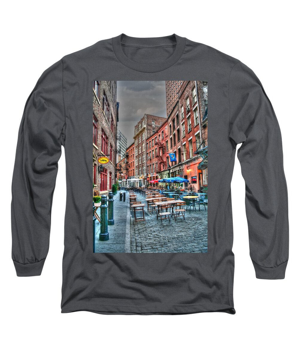 Architecture Long Sleeve T-Shirt featuring the photograph HDR effect - Cafe Culture by Sue Leonard