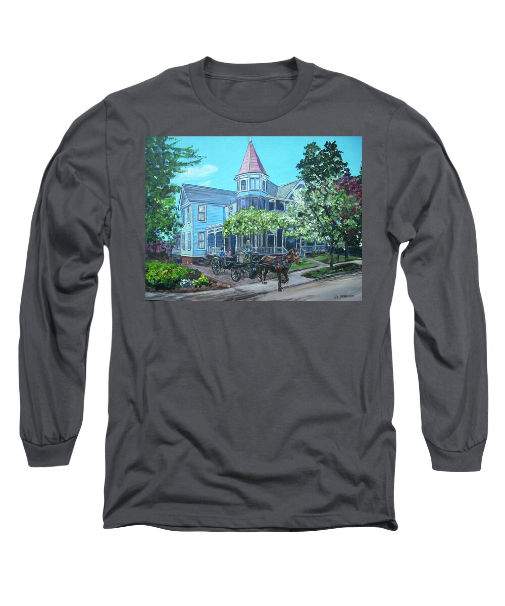 Victorian Long Sleeve T-Shirt featuring the painting Victorian Greenville by Bryan Bustard