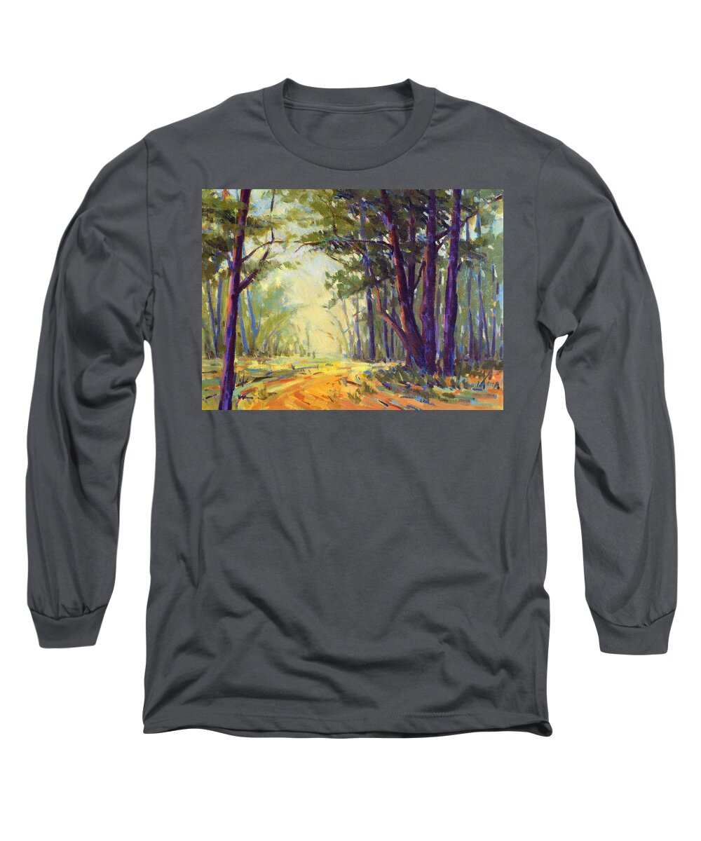Trees Long Sleeve T-Shirt featuring the painting Walk in the Woods 5 by Konnie Kim