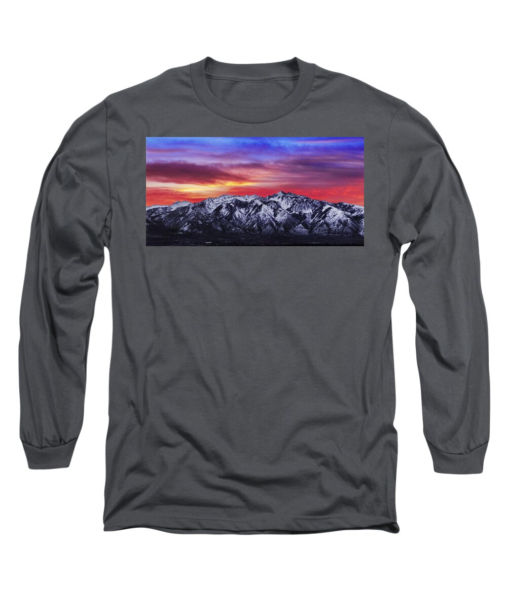 #faatoppicks Long Sleeve T-Shirt featuring the photograph Wasatch Sunrise 2x1 by Chad Dutson
