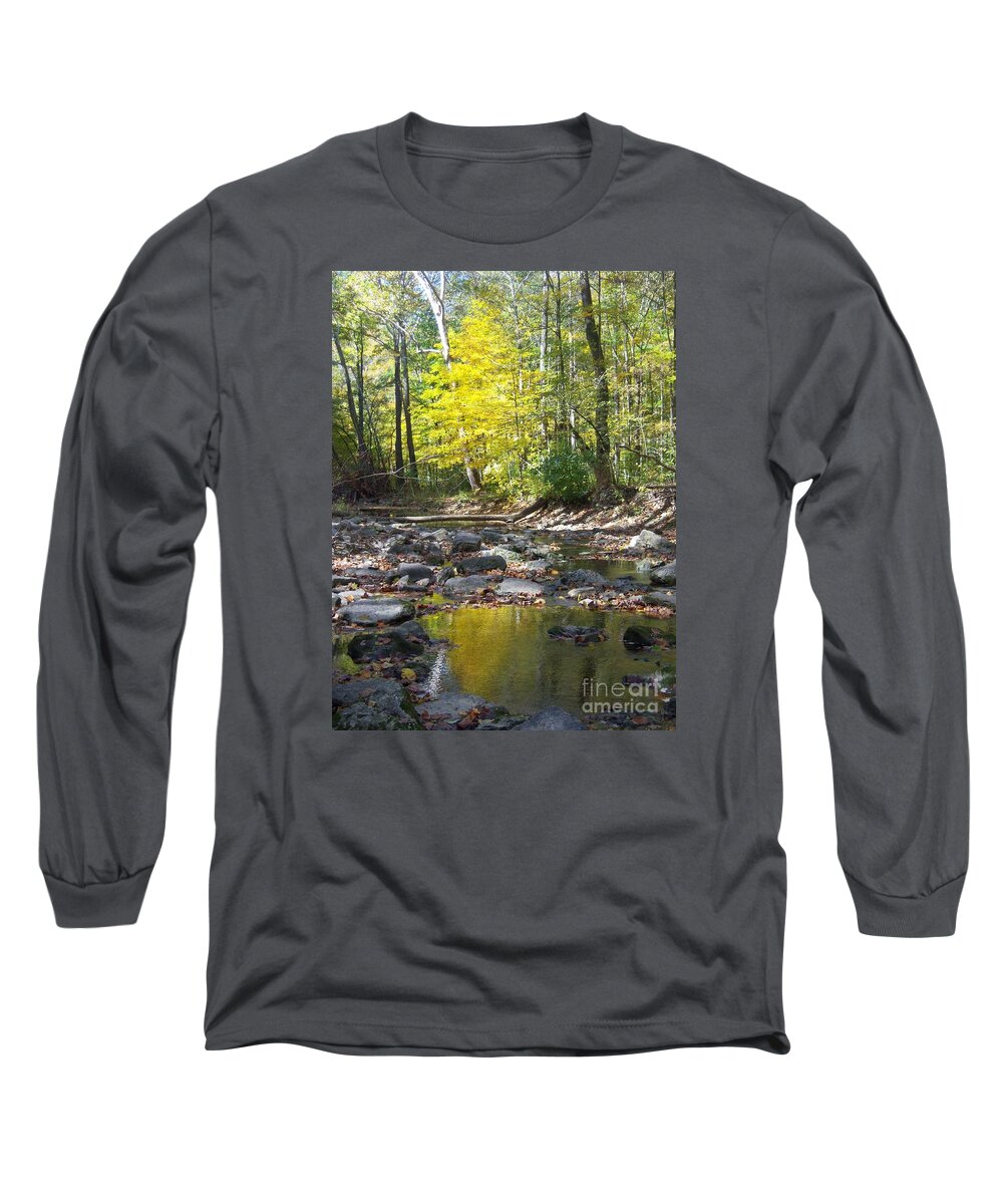 Fall Trees Long Sleeve T-Shirt featuring the photograph Water Trail McCormick's Creek State Park by Pamela Clements