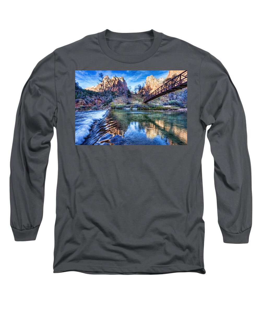 Zion Natioanl Park Long Sleeve T-Shirt featuring the photograph Water Under The Bridge by Beth Sargent