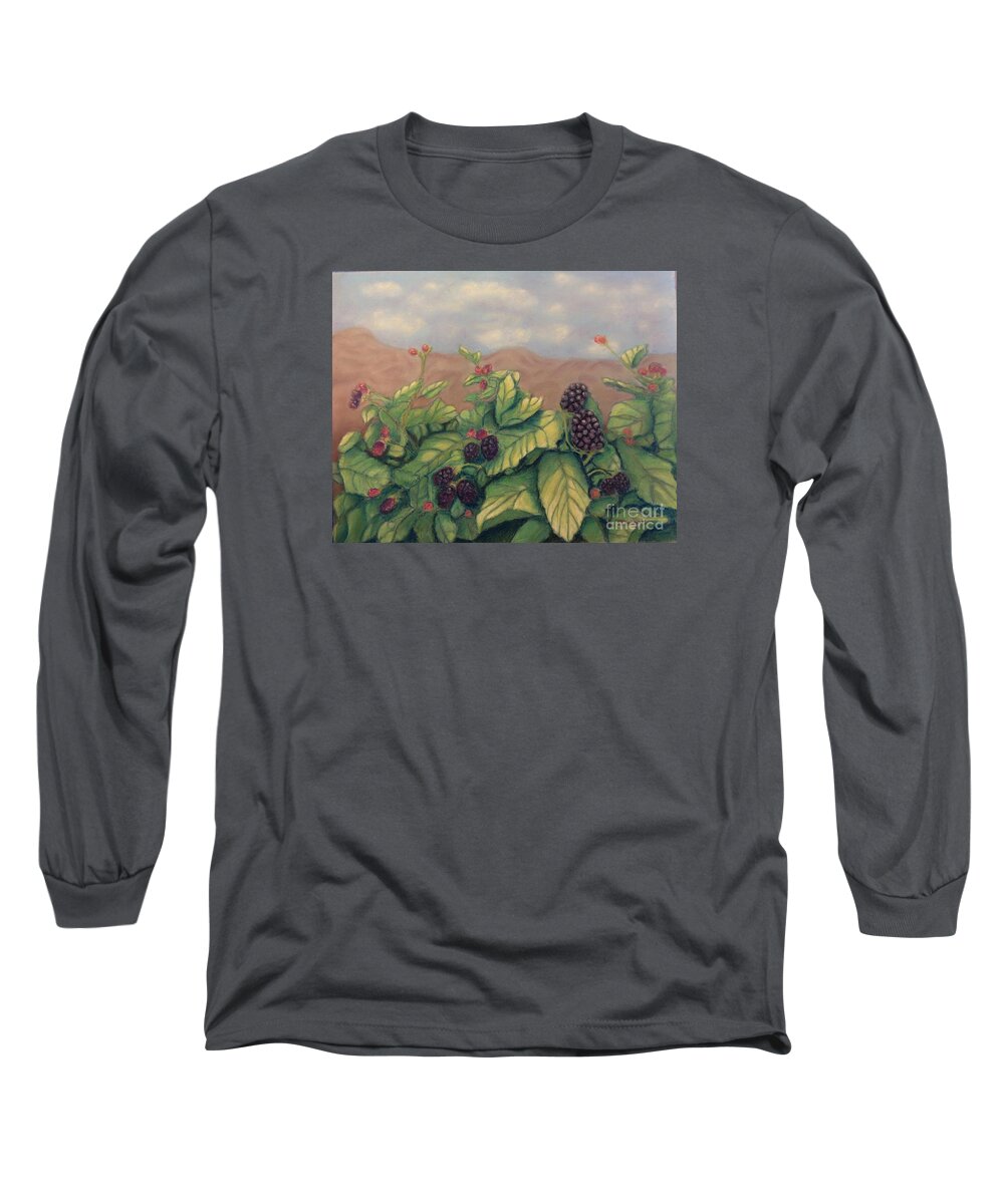 Blackberry Long Sleeve T-Shirt featuring the painting Wild Blackberries by Laurie Morgan