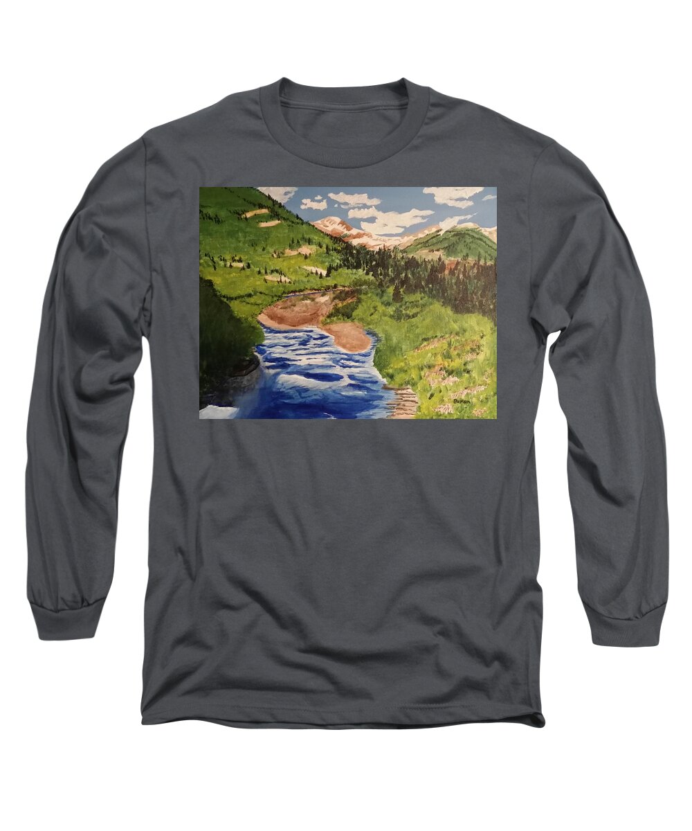 Landscape Long Sleeve T-Shirt featuring the painting Wild River by David Bartsch