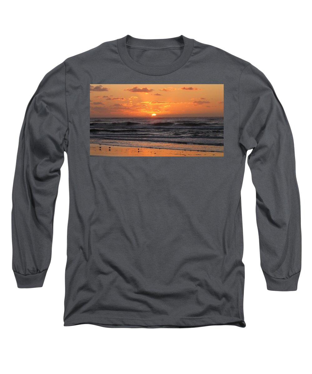 Beach Long Sleeve T-Shirt featuring the photograph Wildwood Beach Here Comes the Sun by David Dehner