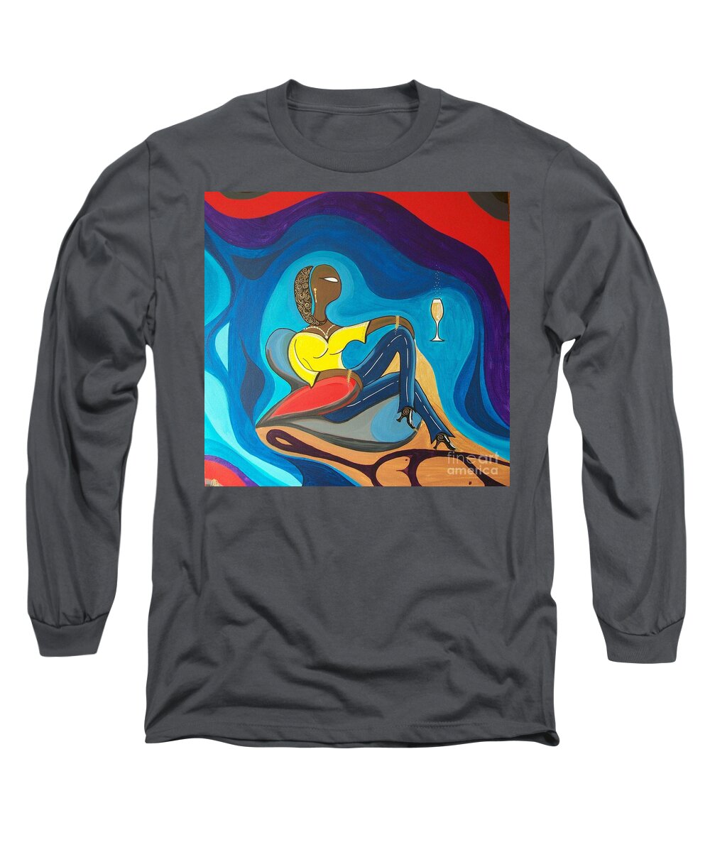John Lyes Long Sleeve T-Shirt featuring the painting Woman Sitting in Chair Surrounded by Female Spirits by John Lyes