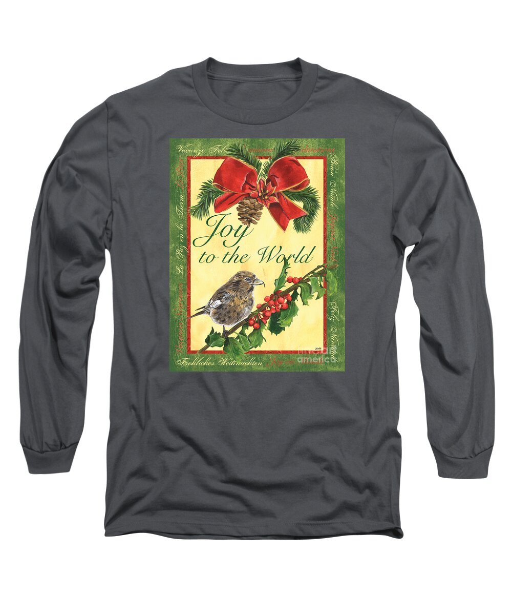 Titmouse Long Sleeve T-Shirt featuring the painting Xmas around the World 2 by Debbie DeWitt