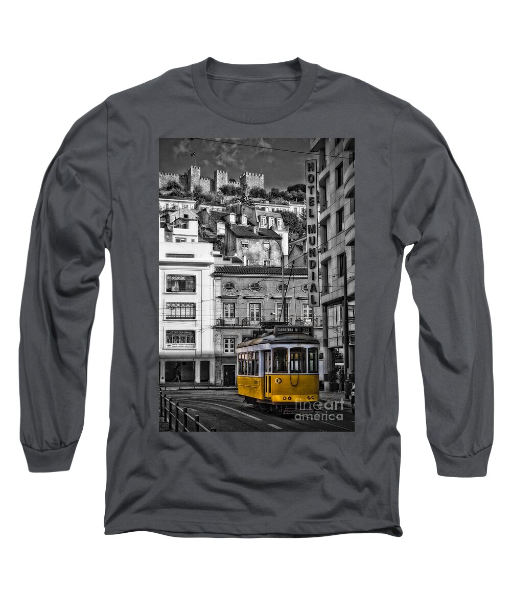 Portugal Long Sleeve T-Shirt featuring the photograph Yellow Lisbon Trolley by Timothy Hacker