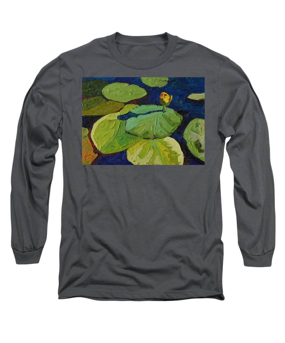Floral Long Sleeve T-Shirt featuring the painting Yellow Waterlily by Phil Chadwick