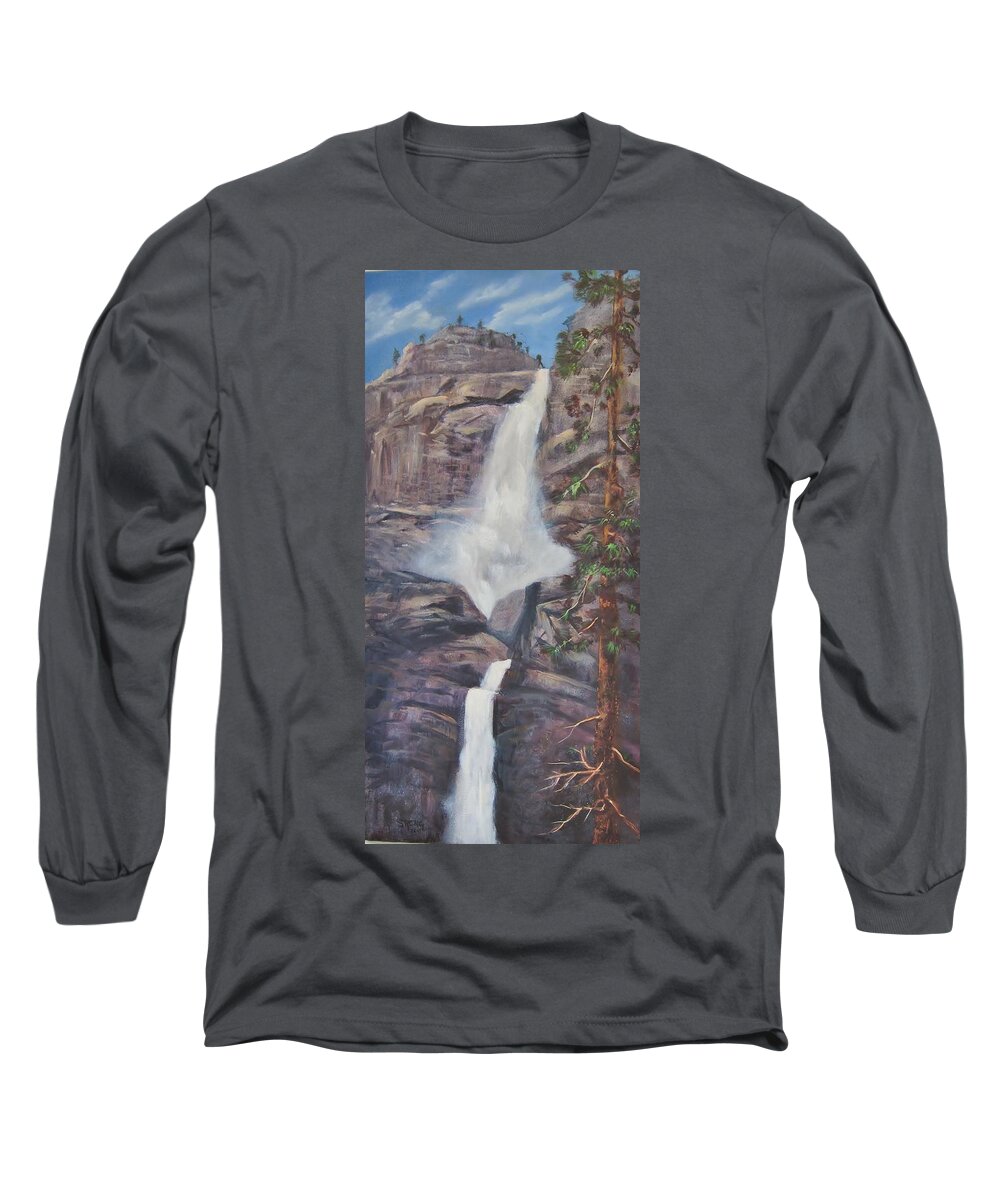 Waterfalls Long Sleeve T-Shirt featuring the painting Yosemite Falls by Sherry Strong