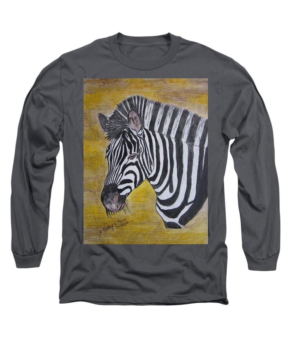Zebra Long Sleeve T-Shirt featuring the painting Zebra Portrait by Kathy Marrs Chandler