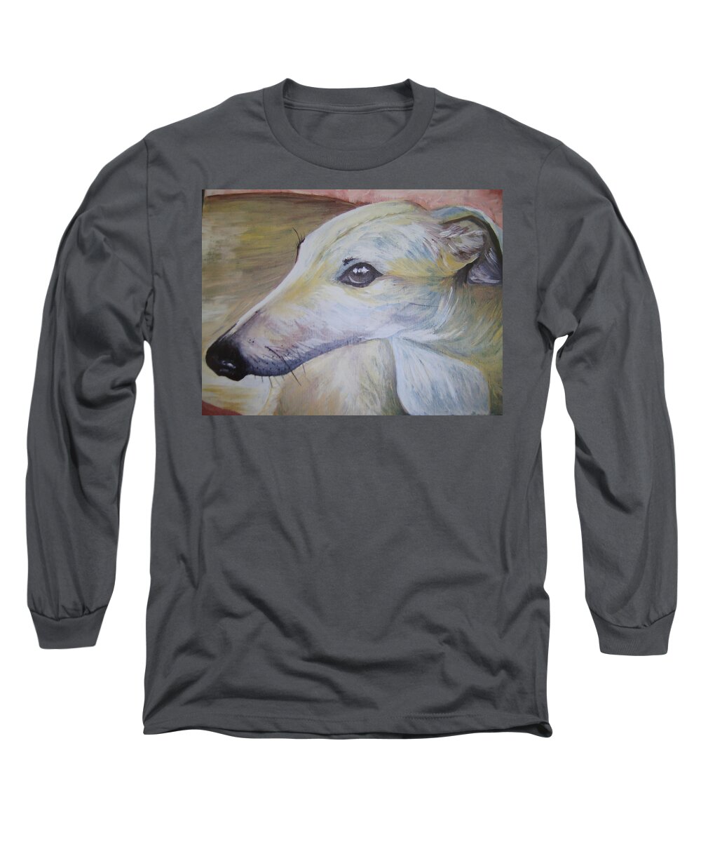 Greyhound Long Sleeve T-Shirt featuring the painting Greyhound by Leslie Manley