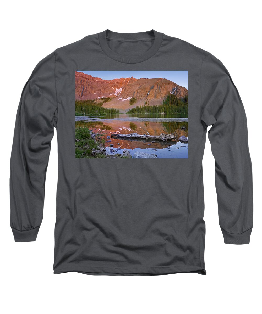 00176056 Long Sleeve T-Shirt featuring the photograph Palmyra Peak Reflected In Alta Lake #1 by Tim Fitzharris