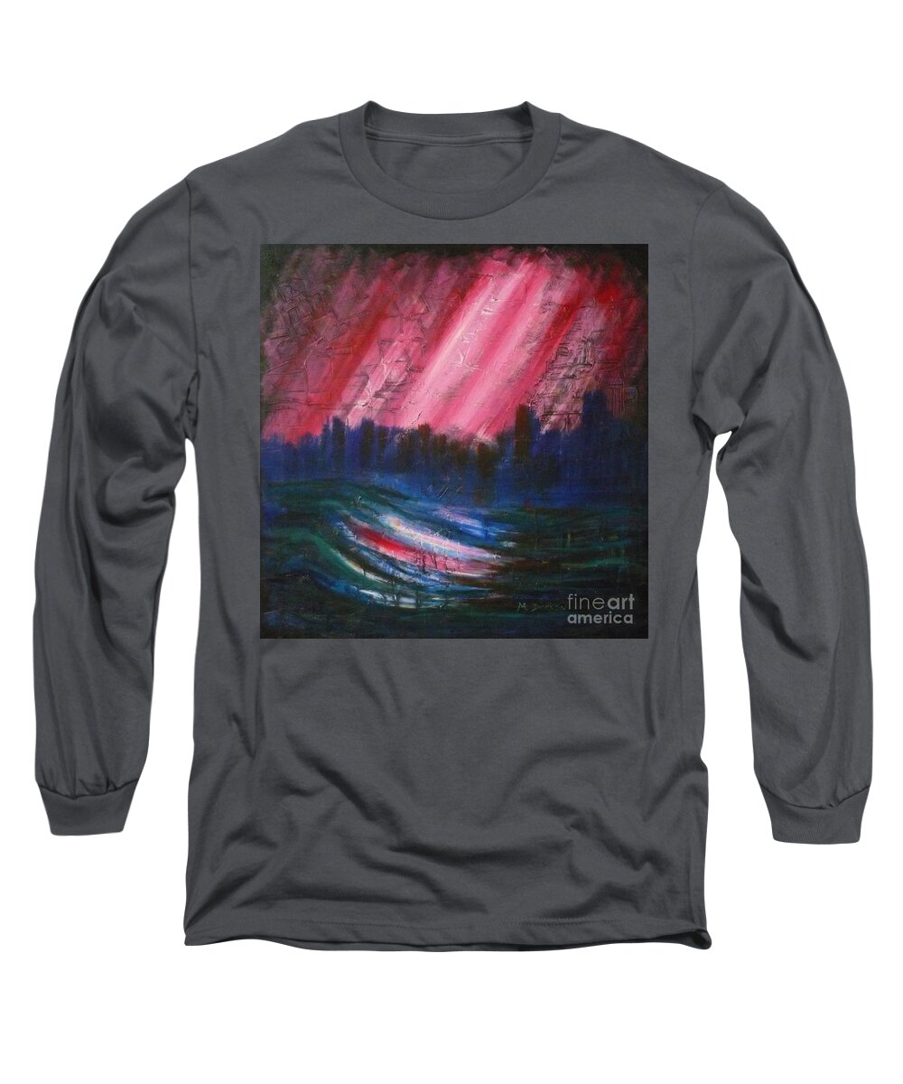 Abstract Long Sleeve T-Shirt featuring the painting Abstract-Red by Monika Shepherdson