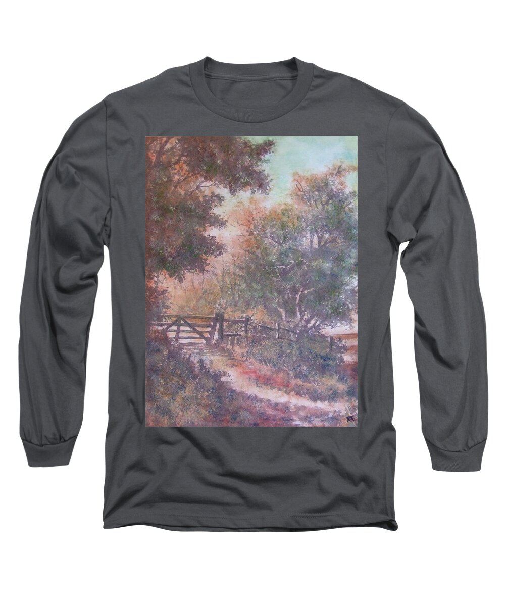 Landscape Long Sleeve T-Shirt featuring the painting AUTUMN - Gate to Nowhere III by Richard James Digance