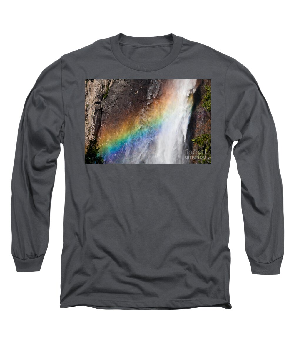 Granite Long Sleeve T-Shirt featuring the photograph Bridalveil Fall Rainbow by Olivier Steiner