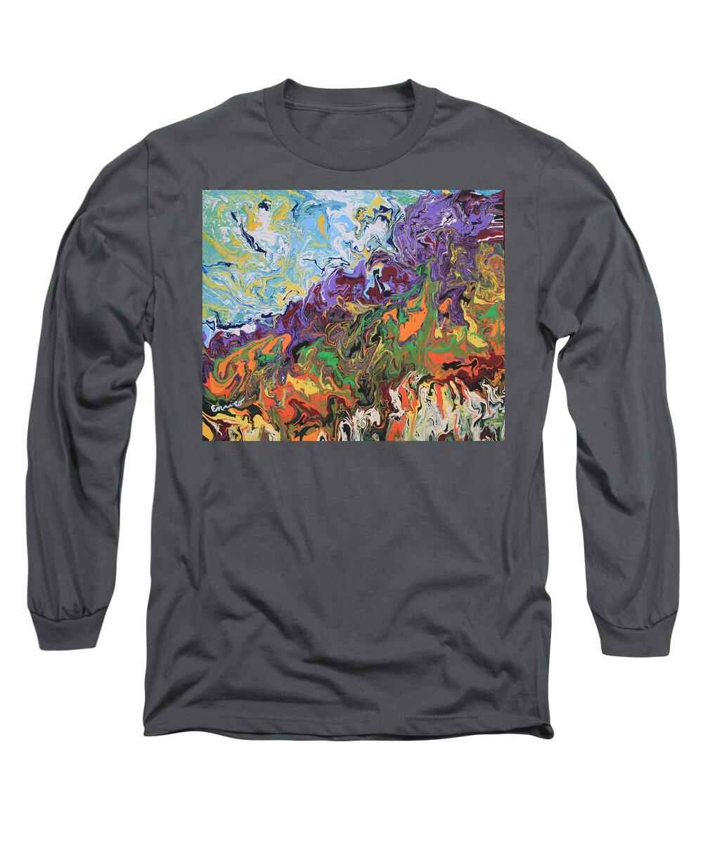 Kaleidoscape Long Sleeve T-Shirt featuring the painting Cardiff Hill by Art Enrico