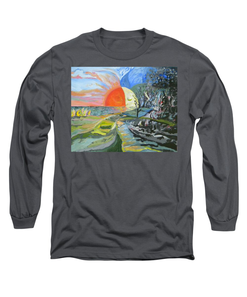 Abstract Long Sleeve T-Shirt featuring the painting Day Meets Night by Daniel Gale