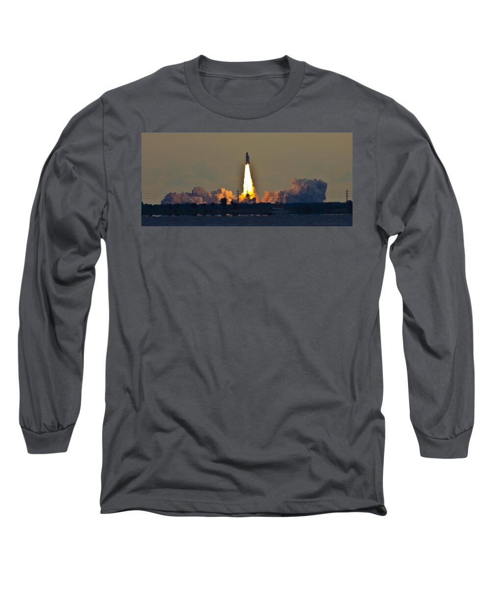 Endeavor Long Sleeve T-Shirt featuring the photograph Endeavor Blast Off by Dorothy Cunningham