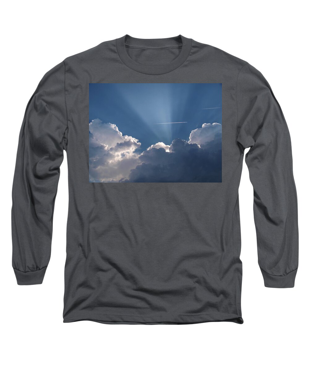 Blue Long Sleeve T-Shirt featuring the photograph Even Through the Clouds You Will Find a Ray of Sunshine by Teri Schuster