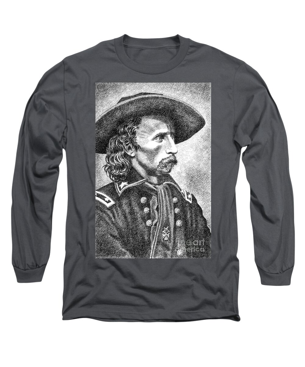 Jim Bridger Long Sleeve T-Shirt featuring the drawing General Custer by Gordon Punt