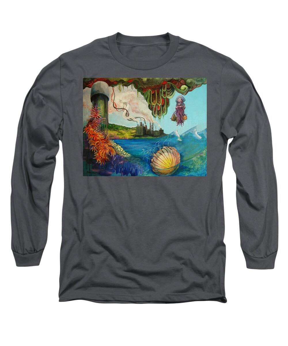 Pollution Long Sleeve T-Shirt featuring the painting Goodbye by Mindy Huntress
