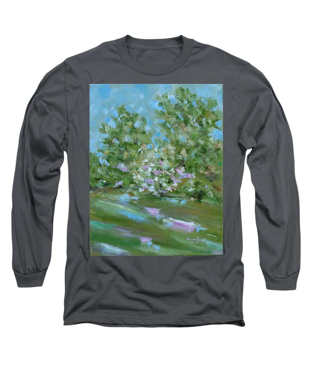 Landscape Long Sleeve T-Shirt featuring the painting Hilltop by Judith Rhue