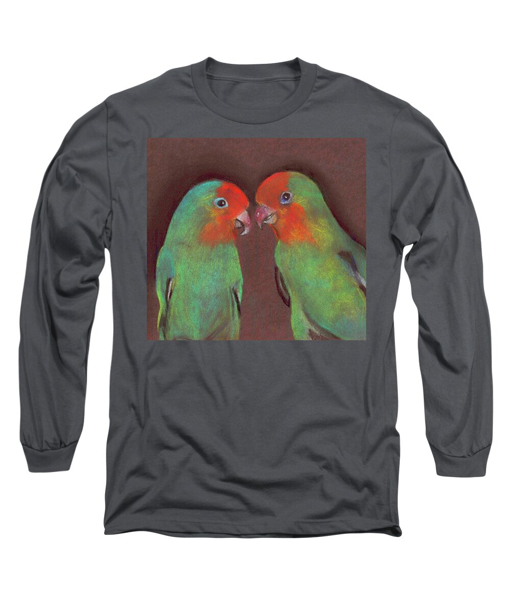Lovebirds Long Sleeve T-Shirt featuring the drawing Lovebirds by Wendy McKennon