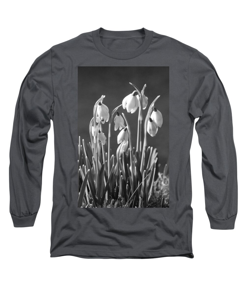 Snowdrops Long Sleeve T-Shirt featuring the photograph Mono Snowdrops by Lynn Bolt