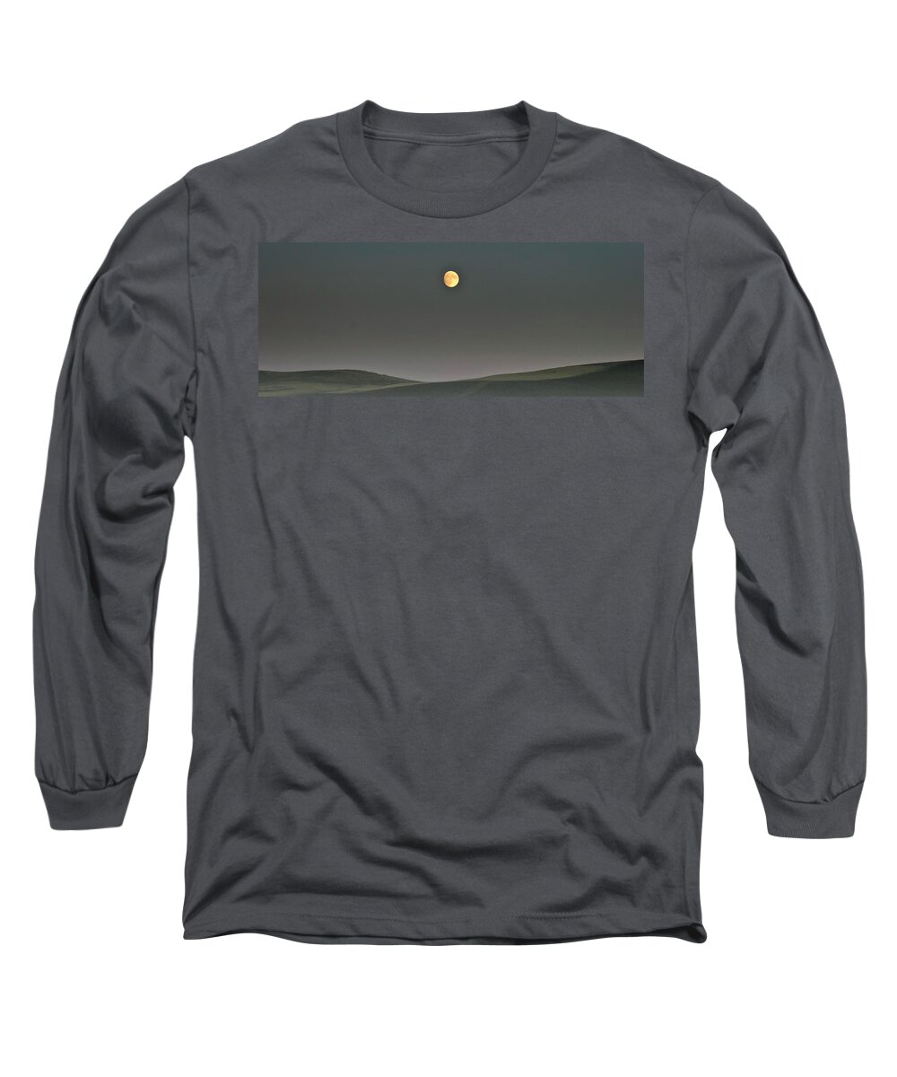 After Dark Long Sleeve T-Shirt featuring the photograph Moon over the Palouse by Albert Seger