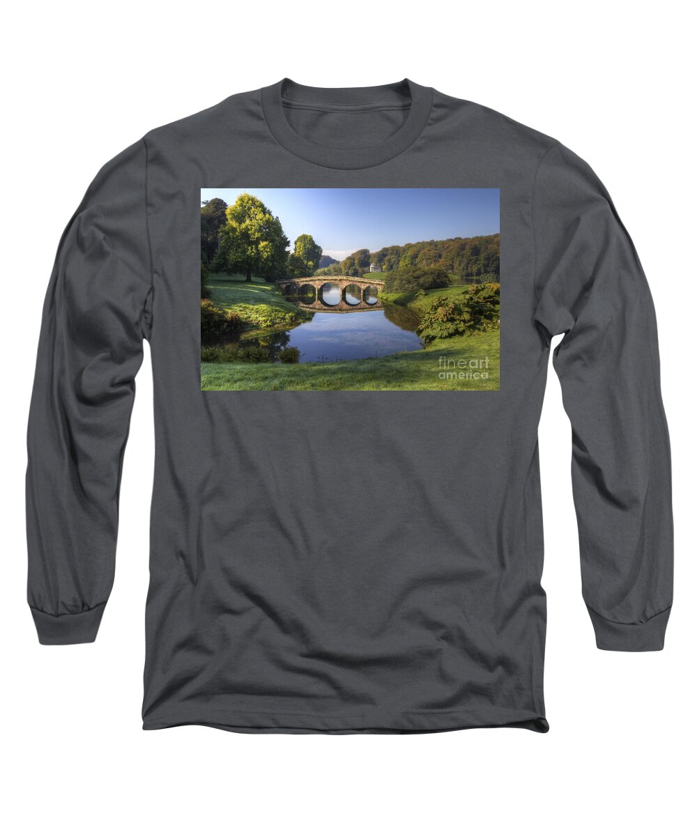 Clare Bambers Long Sleeve T-Shirt featuring the photograph Palladian Bridge at Stourhead. by Clare Bambers