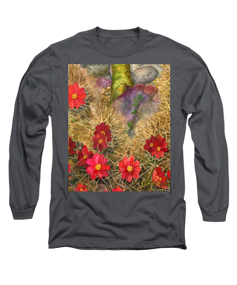 Hedge Hog Cactus In Bloom Long Sleeve T-Shirt featuring the painting Palo Verde 'mong the Hedgehogs by Eric Samuelson