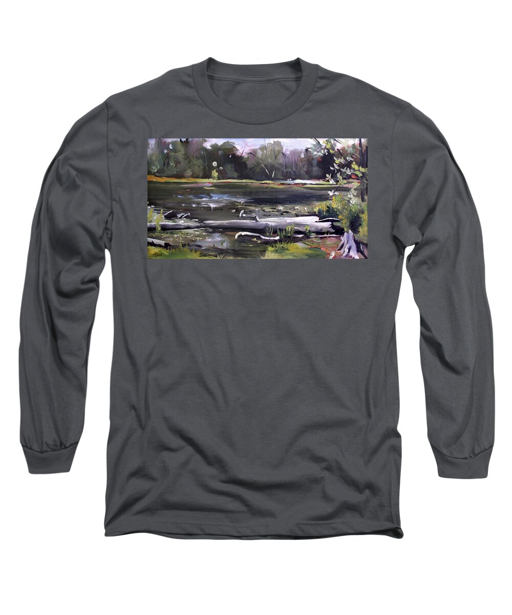 Pequot Pond Long Sleeve T-Shirt featuring the painting Pequot Pond by Nancy Griswold
